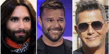 Conchita Wurst, Ricky Martin y Alejandro Sanz.