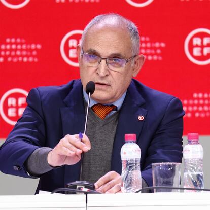 El hasta ahora secretario general de la RFEF, Andreu Camps, en una rueda de prensa a principios de año en Madrid.