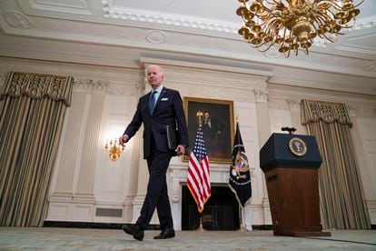 El presidente estadounidense Joe Biden tras hablar sobre su programa de vacunación este miércoles en la Casa Blanca.