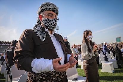 Misa del papa Francisco en un estadio de Erbil, este domingo.