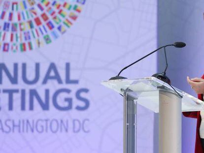 La directora gerenta del FMI, Kristalina Georgieva, en la última reunión anual de este organismo.