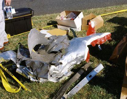 Restos del fuselaje del vuelo 77 de American Airlines que impactó contra las instalaciones del Pentágono.