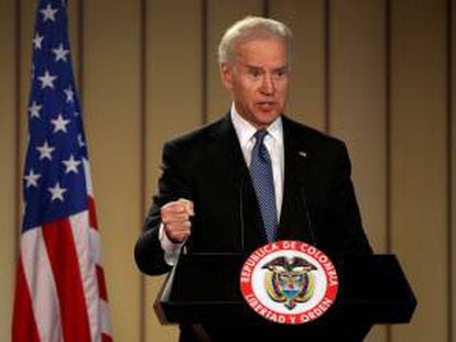 Imagen del pasado 27 de mayo del vicepresidente de Estados Unidos, Joe Biden, durante una rueda de prensa en la Casa de Nariño, en Bogotá (Colombia).