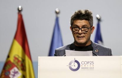 Alejandro Sanz interviene en la Cumbre del Clima de Madrid.