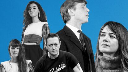 De izquierda a derecha, As fillas de Cassandra, Fermín Muruguza, Raimon y María Rodés, todos ellos figuras que cantan en gallego, euskera o catalán.