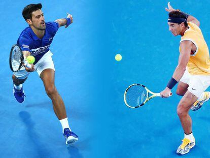 Djokovic y Nadal, durante sus respectivos partidos de semifinales en Melbourne.