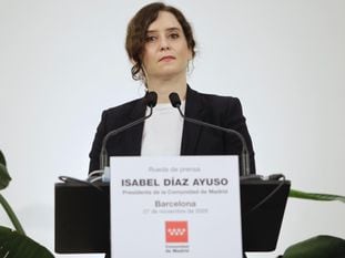 Isabel Díaz Ayuso, presidenta de la Comunidad de Madrid, este viernes en Barcelona. En vídeo, sus declaraciones este viernes.