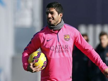 El davanter Luis Suárez en un entrenament.