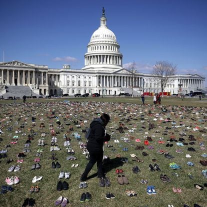 In March 2018, 7,000 pairs of shoes were placed outside the Capitol.  Each of them represents a minor killed in a shooting since the Sandy Hook massacre in 2012. 