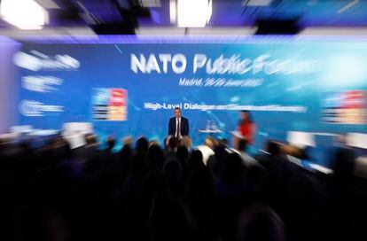 El secretario general de la OTAN, Jens Stoltenberg, asistía el martes al Foro público de la OTAN, en Madrid.