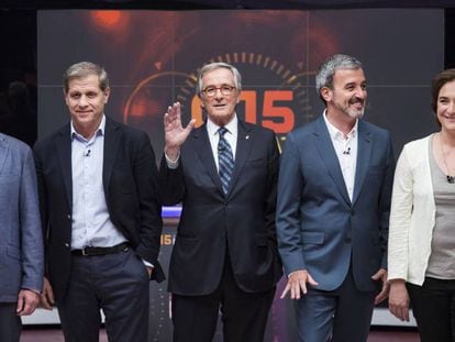 Els cinc candidats a l'alcaldia de Barcelona, en un debat el 2015.