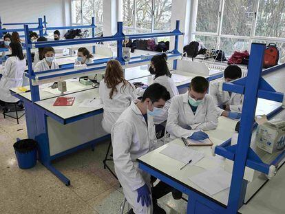 Alumnos del grado en Biotecnología de la Universidad Pública de Navarra, este marzo.