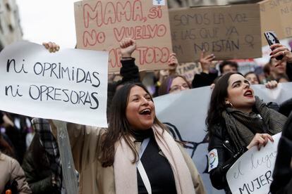 Manifestación de estudiantes en Barcelona el martes por el Día de la Mujer.