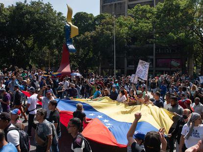 Protestas de profesores en demanda de subidas salariales, el 16 de junio en Caracas.