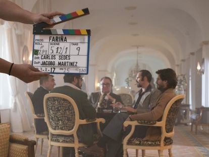 Un momento del rodaje de la serie 'Fariña'.