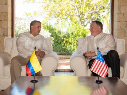 El preisdente de Colombia, Iván Duque, durante su encuentro en Cartagena con el secretario de Estado, Mike Pompeo.