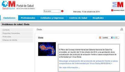 Captura de la web con información sobre el ébola creada por el Portal de Salud de Madrid.