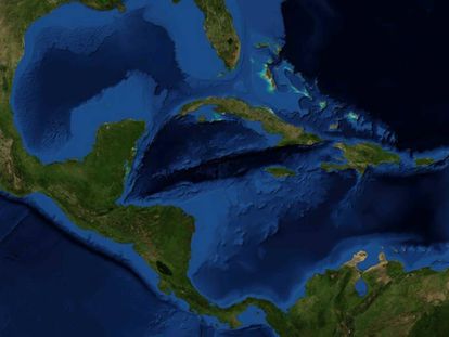 Una imágen del mar caribe tomada desde un satélite de la NASA.