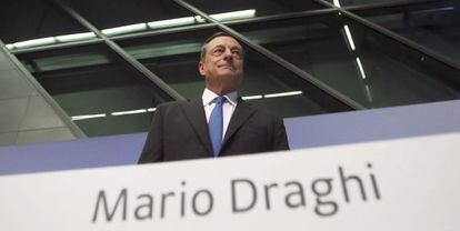 El presidente del BCE, este jueves en Fráncfort.