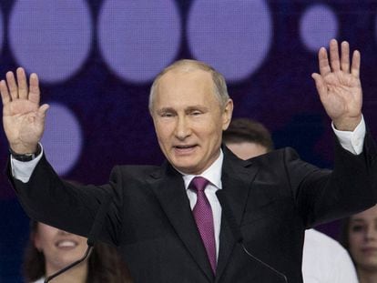 Putin, en el Palacio de los Deportes Megasport de Moscú, este miércoles.
