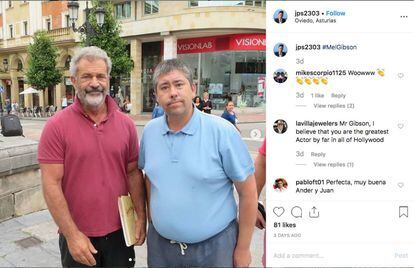 La imagen publicada en Instagram de un vecino de Oviedo que se encontró a la estrella de Hollywood Mel Gibson por la ciudad.