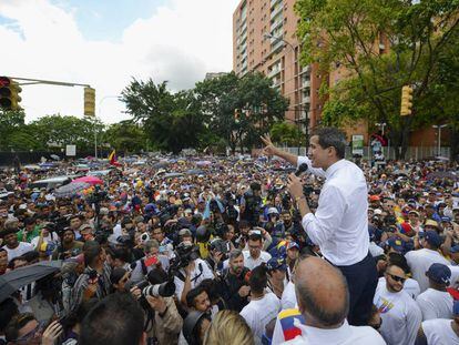 Juan Guaidó, durante la movilización del Día de la Independencia. 