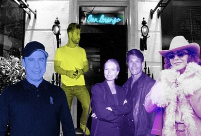 La realeza, el poder y las estrellas de Hollywoodo se daban cita en San Lorenzo, el restaurante italiano de Londres recientemente cerrado cuya dueña era, más que una chef, una confesora para muchas celebridades. En el collage, algunas de ellas saliendo del local, como John Travolta, Chris Hemsworth, el fallecido Patrick Swayze (con su esposa) y Joan Collins.