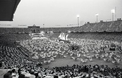 Un momento del espectáculo 'Mediterráneo' de La Fura dels Baus en la ceremonia de inauguración de los Juegos Olímpicos de Barcelona 1992.