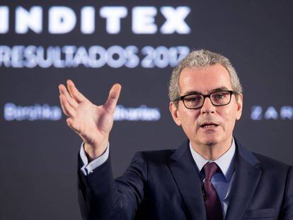 El presidente de Inditex, Pablo Isla, durante la presentación de resultado de la compañía, en Arteixo (A Coruña).