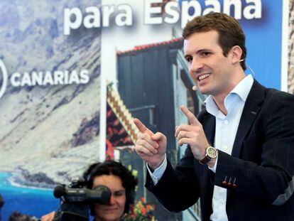El presidente del PP, Pablo Casado, en Las Palmas de Gran Canaria, el pasado 4 de enero..