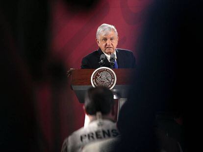 López Obrador durante el discurso de la mañana.