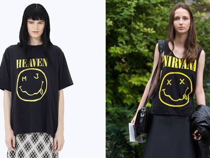 La camiseta de Marc Jacobs y, a la derecha, una modelo con la camiseta original de Nirvana.