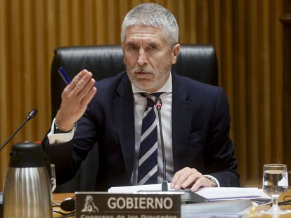 El ministro del Interior, Fernando Grande-Marlaska, el martes durante su comparecencia en el Congreso de los Diputados.