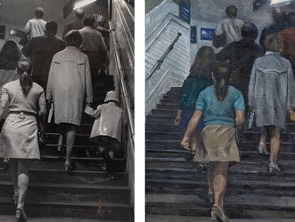 Fotografía titulada 'Escaleras del Metro', de 1971, que Amalia Avia tomó para un cuadro homónimo.
