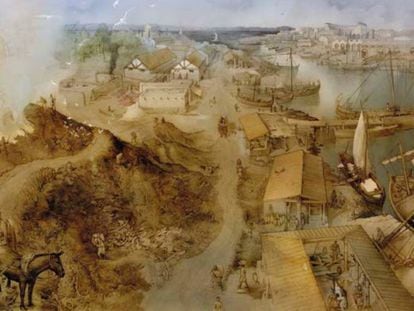 Recreación de la zona excavada del Testaccio haliéutico de Gades.