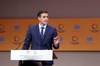 El presidente, Pedro Sánchez, este martes en Marrakech.