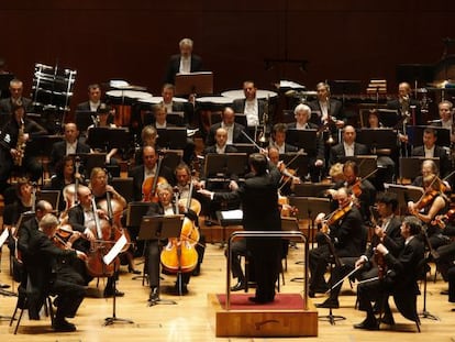La Orquesta Sinfónica de Euskadi en un concierto en el Palacio Euskalduna.