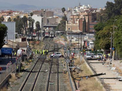 Corte del tráfico ferroviario por actos vandálicos en Murcia en octubre de 2017.