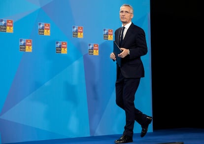 Jens Stoltenberg, secretario general de la OTAN, ha comparecido al mediodía ante los medios de comunicación tras presidir la tercera sesión de trabajo con los líderes de los países miembros de la Alianza Atlántica en Madrid, este jueves.