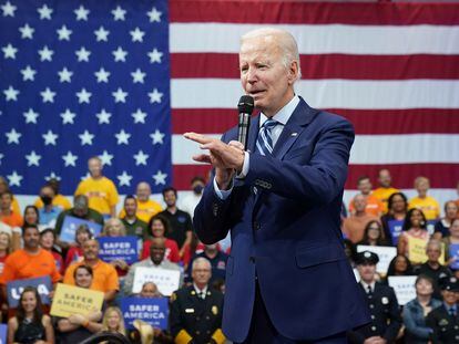 El presidente de Estados Unidos, Joe Biden, durante su intervención en Wilkes-Barre (Pensilvania).