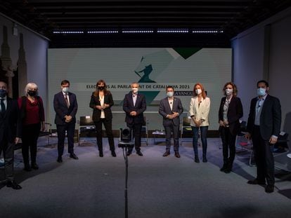 Los candidatos a las elecciones catalanas del 14 de febrero en el debate organizado por 'La Vanguardia'.