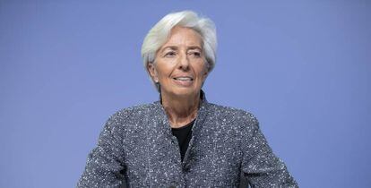 Christine Lagarde, presidenta del BCE, en rueda de prensa en marzo de 2020.
