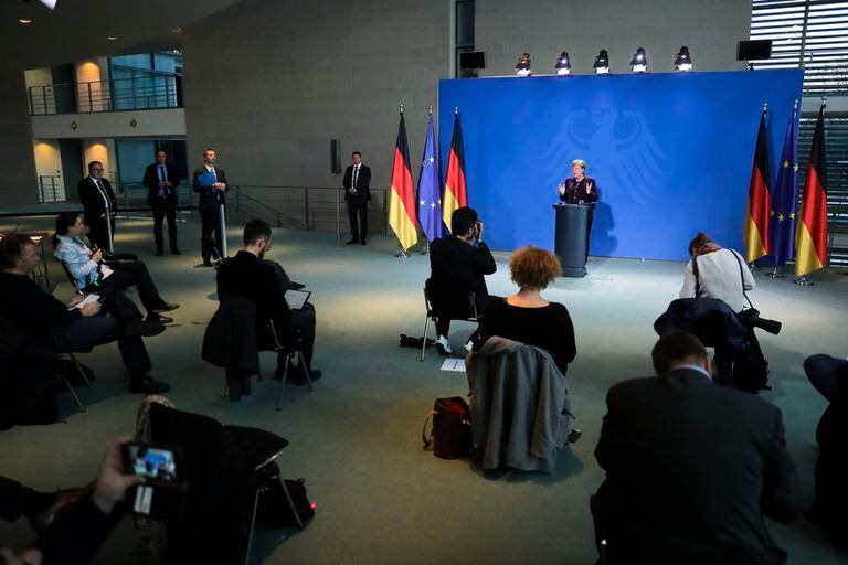 La canciller alemana Angela Merkel durante una conferencia de prensa, el pasado 16 de marzo.