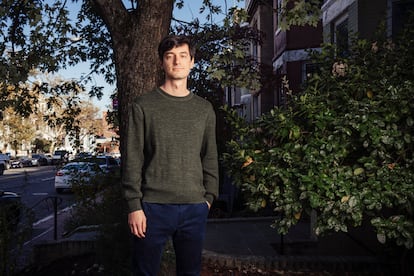 El votante de Biden Jacob Plotkin, de 23 años, en Washington.