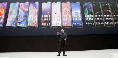 Richard Yu, CEO de la unidad de Consumo de Huawei, este martes durante el lanzamiento de la &uacute;ltima gama P20. 