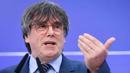 Carles Puigdemont, durante una rueda de prensa este miércoles en Bruselas.