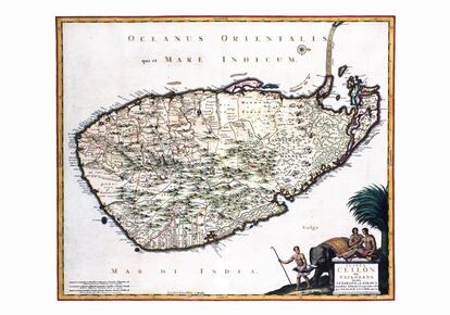 Mapa de Ceilán por Nicolaas Visscher (Ámsterdam, 1682).