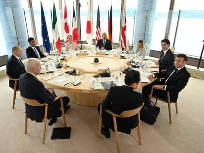 Los líderes del G-7 y de la UE, el viernes en la cumbre de Hiroshima.