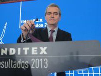 Pablo Isla, presidente de Inditex, en la presentaci&oacute;n de resultados de 2013.