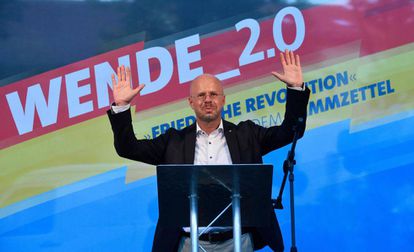 Andreas Kalbitz, candidato de AfD, en un mitin el pasado viernes.